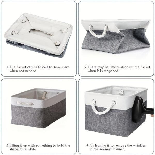 3pcs Large Folding Storage Bins Set - Contemporary Style, Rope Handles, Versatile Organizer for Clothes, Laundry Baskets