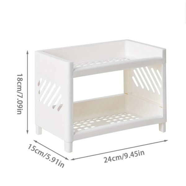 Two-Level White Rectangular Desk Organizer, Matte PP Material, Compact Storage Shelf