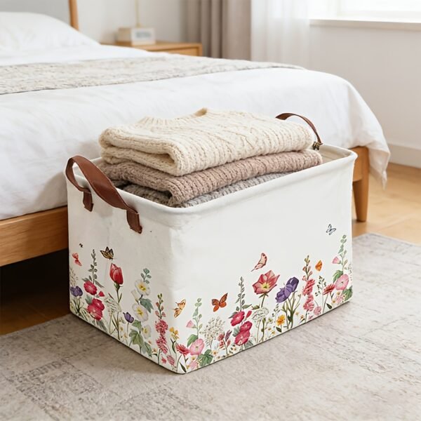 Storage Basket Spring Garden Flower Plants Objects Bin Collapsible Book Shelf Basket