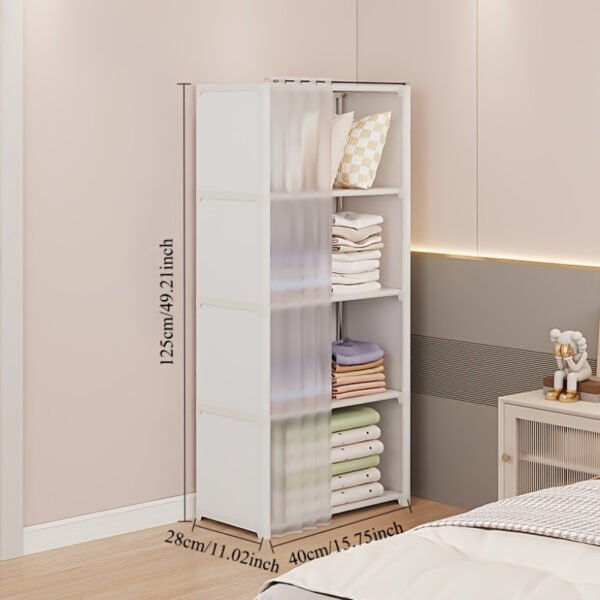 A Four-Tier Multifunctional, Easy-To-Install Minimalist Clothing Storage Cabinet, Dustproof Bookshelf