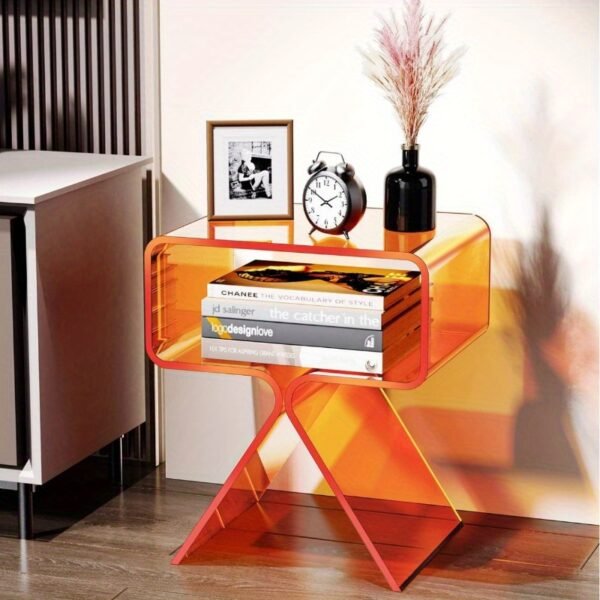 Modern Water-Resistant Acrylic Bedside Table - Plastic Side Table with <3.2 Cu Ft Storage, Assorted Colors