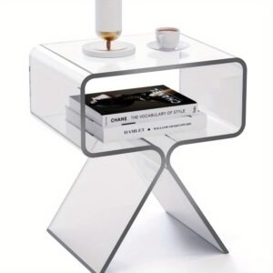Modern Water-Resistant Acrylic Bedside Table - Plastic Side Table with <3.2 Cu Ft Storage, Assorted Colors