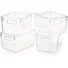4pcs Clear Plastic Storage Bins, Pantry Organizers and Storage Containers Fridge Organizer Bins Kitchen Cabinet Organizer Cabinet Organizer Bin