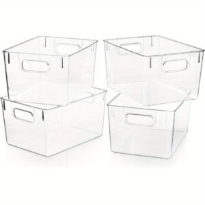 4pcs Clear Plastic Storage Bins, Pantry Organizers and Storage Containers Fridge Organizer Bins Kitchen Cabinet Organizer Cabinet Organizer Bin