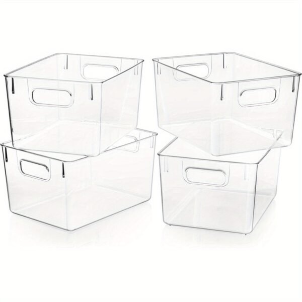 4pcs Clear Plastic Storage Bins, Pantry Organizers and Storage Containers Fridge Organizer Bins Kitchen Cabinet Organizer Cabinet Organizer Bin