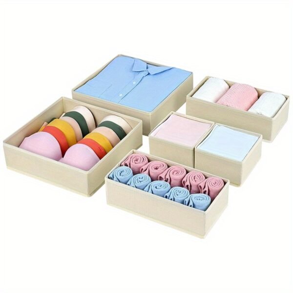 5pcs Collapsible Fabric Storage Box with Lid - Foldable Cloth Basket Bin