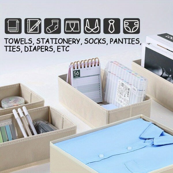 5pcs Collapsible Fabric Storage Box with Lid - Foldable Cloth Basket Bin