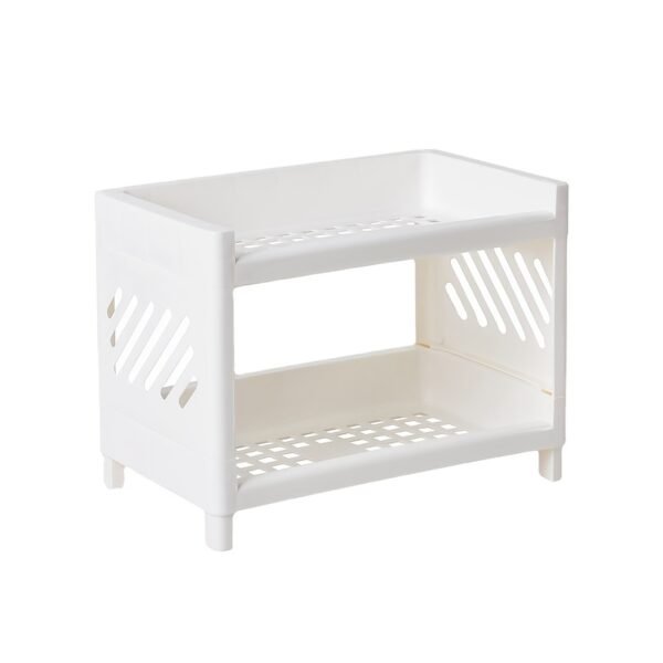 Two-Level White Rectangular Desk Organizer, Matte PP Material, Compact Storage Shelf