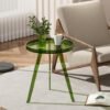 Modern Clear Acrylic Round End Table with Tray - Small Space-Saving Bedside Table/Nightstand, Easy Assembly, Legs & Top