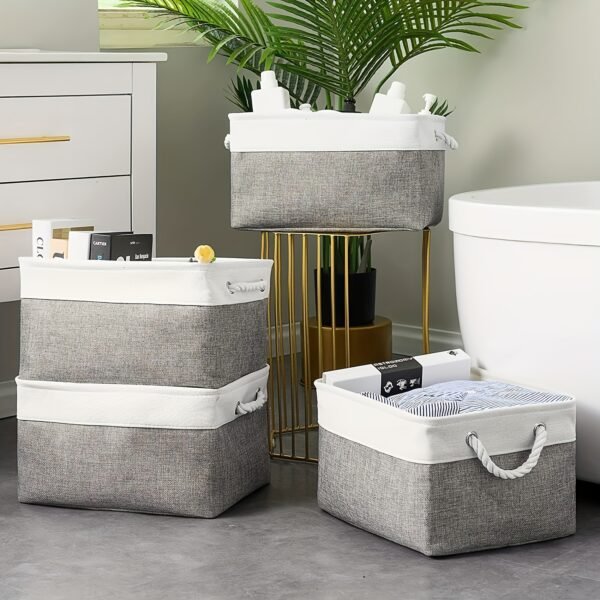 3pcs Large Folding Storage Bins Set - Contemporary Style, Rope Handles, Versatile Organizer for Clothes, Laundry Baskets