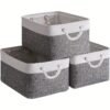3pcs Large Folding Storage Bins Set - Contemporary Style, Rope Handles, Versatile Organizer for Clothes, Laundry Baskets