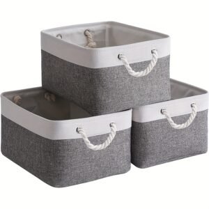 3pcs Large Folding Storage Bins Set - Contemporary Style, Rope Handles, Versatile Organizer for Clothes, Laundry Baskets