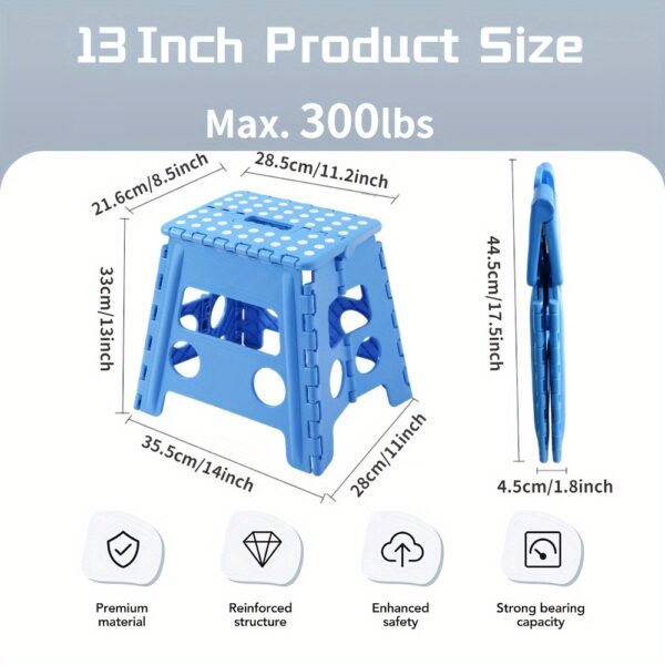 Blue Non-Slip Foldable Step Stool, Portable Lightweight Small Stool with Handle