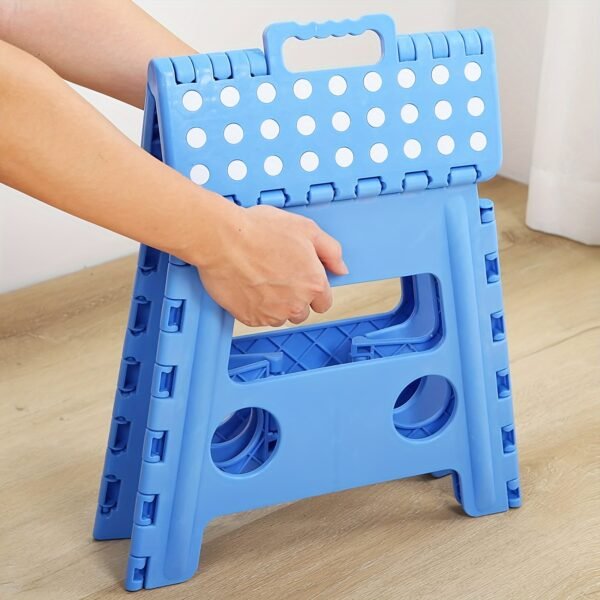 Blue Non-Slip Foldable Step Stool, Portable Lightweight Small Stool with Handle