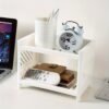 Two-Level White Rectangular Desk Organizer, Matte PP Material, Compact Storage Shelf
