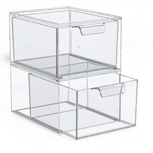 Clear Small Stackable Storage Drawers, Acrylic Bathroom Makeup Organizer, Plastic Storage Bins for Vanity
