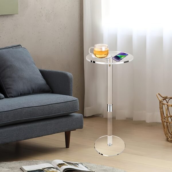 Clear Acrylic Side Table Designed for Compact Areas, Measuring 25.4 cm in Length, 25.4 cm in Width, And 54.1 cm in Height