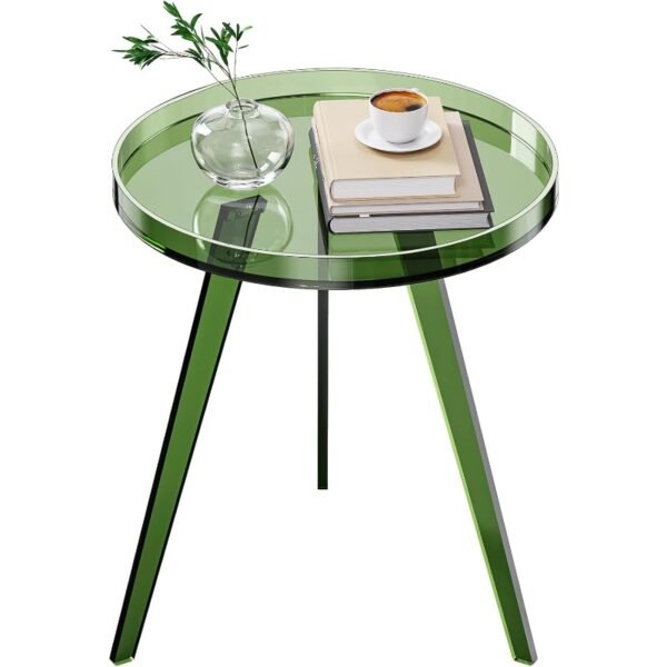 Modern Clear Acrylic Round End Table with Tray - Small Space-Saving Bedside Table/Nightstand, Easy Assembly, Legs & Top
