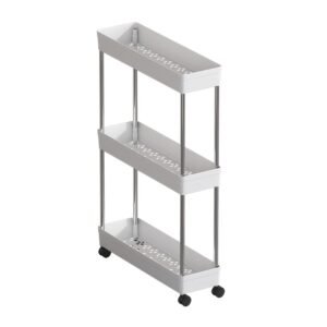 3-Tier Office Storage Cart with Metal Rod & 360° Silent Universal Wheel, Ultra-Thin Space-Saving Organizer