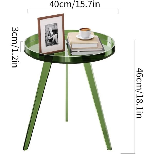 Modern Clear Acrylic Round End Table with Tray - Small Space-Saving Bedside Table/Nightstand, Easy Assembly, Legs & Top