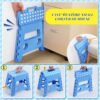 Blue Non-Slip Foldable Step Stool, Portable Lightweight Small Stool with Handle