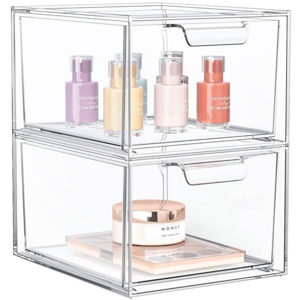Clear Small Stackable Storage Drawers, Acrylic Bathroom Makeup Organizer, Plastic Storage Bins for Vanity