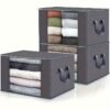 3pcs Large Capacity Foldable Fabric Storage Boxes with Flip-Top Lid & Handles, Durable Non-Woven Collapsible Organizer Bins