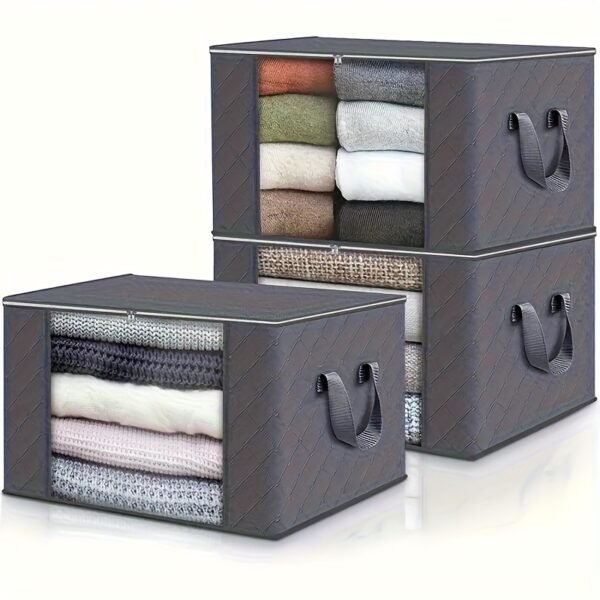 3pcs Large Capacity Foldable Fabric Storage Boxes with Flip-Top Lid & Handles, Durable Non-Woven Collapsible Organizer Bins