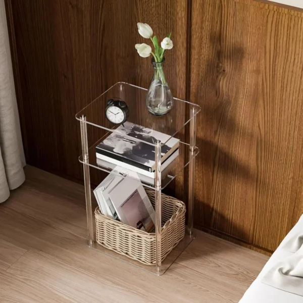 Acrylic Side Table 3 Tier End Table Storage Shelf Bedroom Furniture Clear NightStand Table Bedside Table for Sofa Hallway