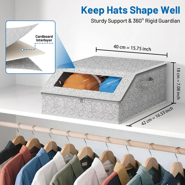 Hat Storage Box with Clear Window - Foldable Cap Organizer for Baseball Caps & Accessories