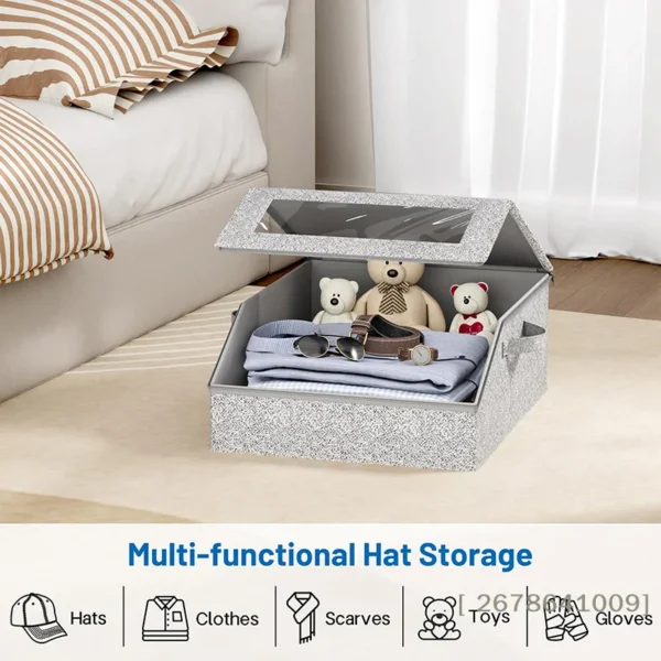 Hat Storage Box with Clear Window - Foldable Cap Organizer for Baseball Caps & Accessories