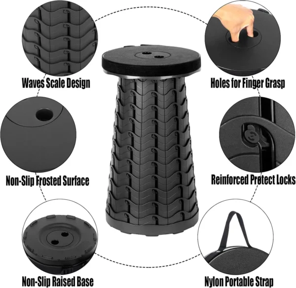 Adjustable Folding Stool 6.5-45cm - Lightweight Portable Camping Stool for Outdoor Fishing, BBQ & Travel, Supports 397lb/180kg
