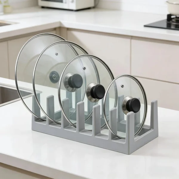 Multi-Purpose Space-Saving Hanging Shelf Compatible - Heavy-Duty Plastic Pot Lid Holder & Dish Rack with Shelf, No Assembly