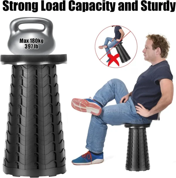 Adjustable Folding Stool 6.5-45cm - Lightweight Portable Camping Stool for Outdoor Fishing, BBQ & Travel, Supports 397lb/180kg