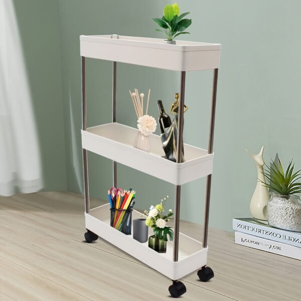 3-Tier Office Storage Cart with Metal Rod & 360° Silent Universal Wheel, Ultra-Thin Space-Saving Organizer