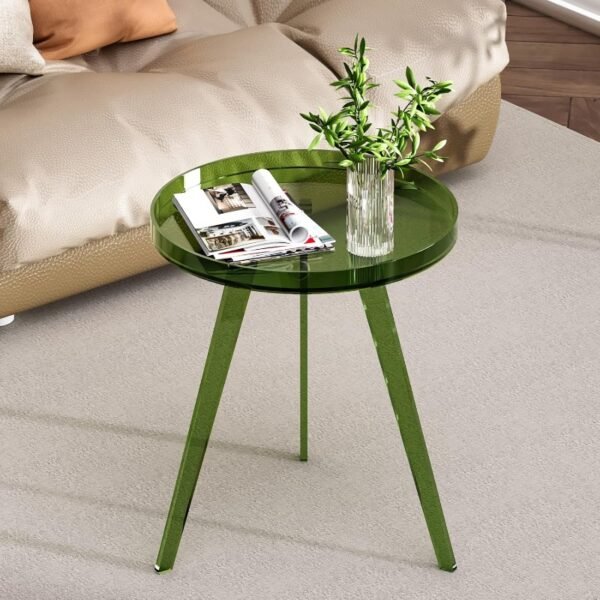 Modern Clear Acrylic Round End Table with Tray - Small Space-Saving Bedside Table/Nightstand, Easy Assembly, Legs & Top