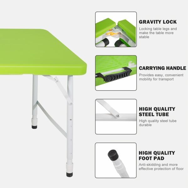 121.92cm Folding Table Green, Foldable Table with Carrying Handle, Steel Legs Heavy Duty Portable Utility Table