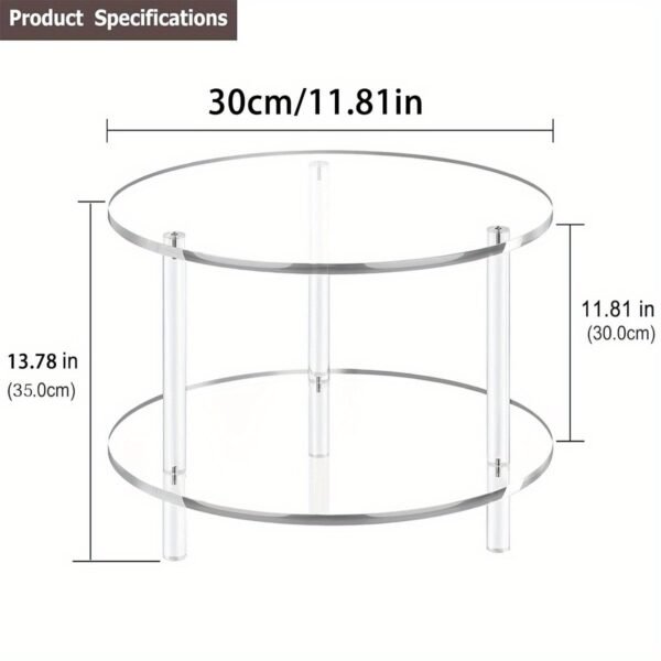Transparent Acrylic Round Coffee Table, 15.74 Inches (Approx. 40Cm) Wide Modern Side Table with Storage Shelf, 2-Tier Circular Center Table