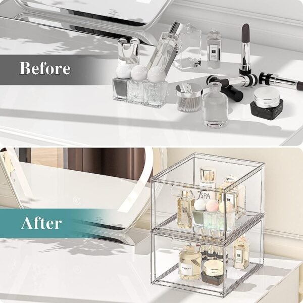 Clear Small Stackable Storage Drawers, Acrylic Bathroom Makeup Organizer, Plastic Storage Bins for Vanity