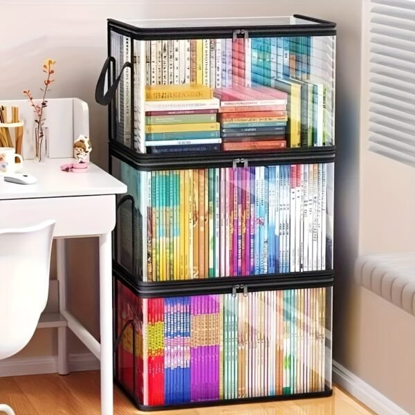 2 Transparent Plastic Storage Box Book Storage Box Home Used Book Sorting Artifact, Large Capacity Book Clothing Storage Box-space-saving Office and Home Sorting