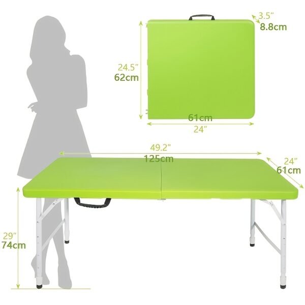 121.92cm Folding Table Green, Foldable Table with Carrying Handle, Steel Legs Heavy Duty Portable Utility Table