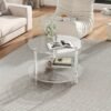 Transparent Acrylic Round Coffee Table, 15.74 Inches (Approx. 40Cm) Wide Modern Side Table with Storage Shelf, 2-Tier Circular Center Table